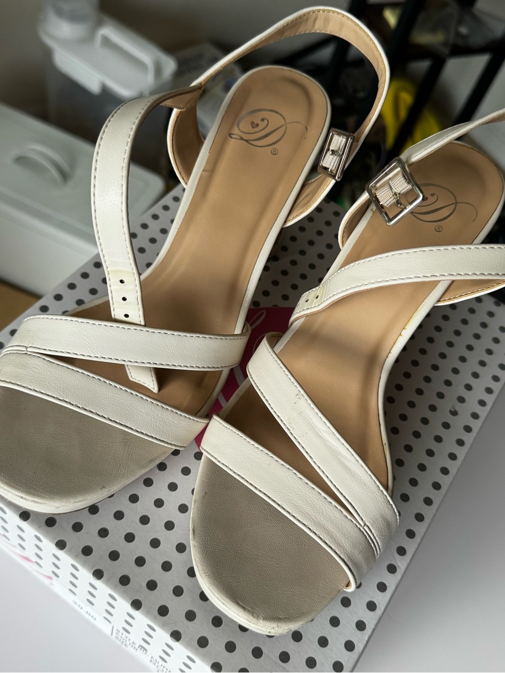 Women’s size 7 Delicious Murmur Bone Block Heel Platform Sandals |  priced low